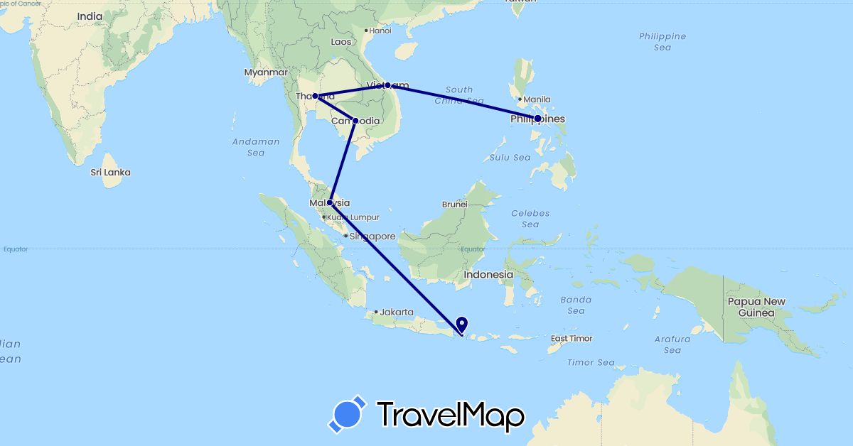 TravelMap itinerary: driving in Indonesia, Malaysia, Philippines, Thailand (Asia)